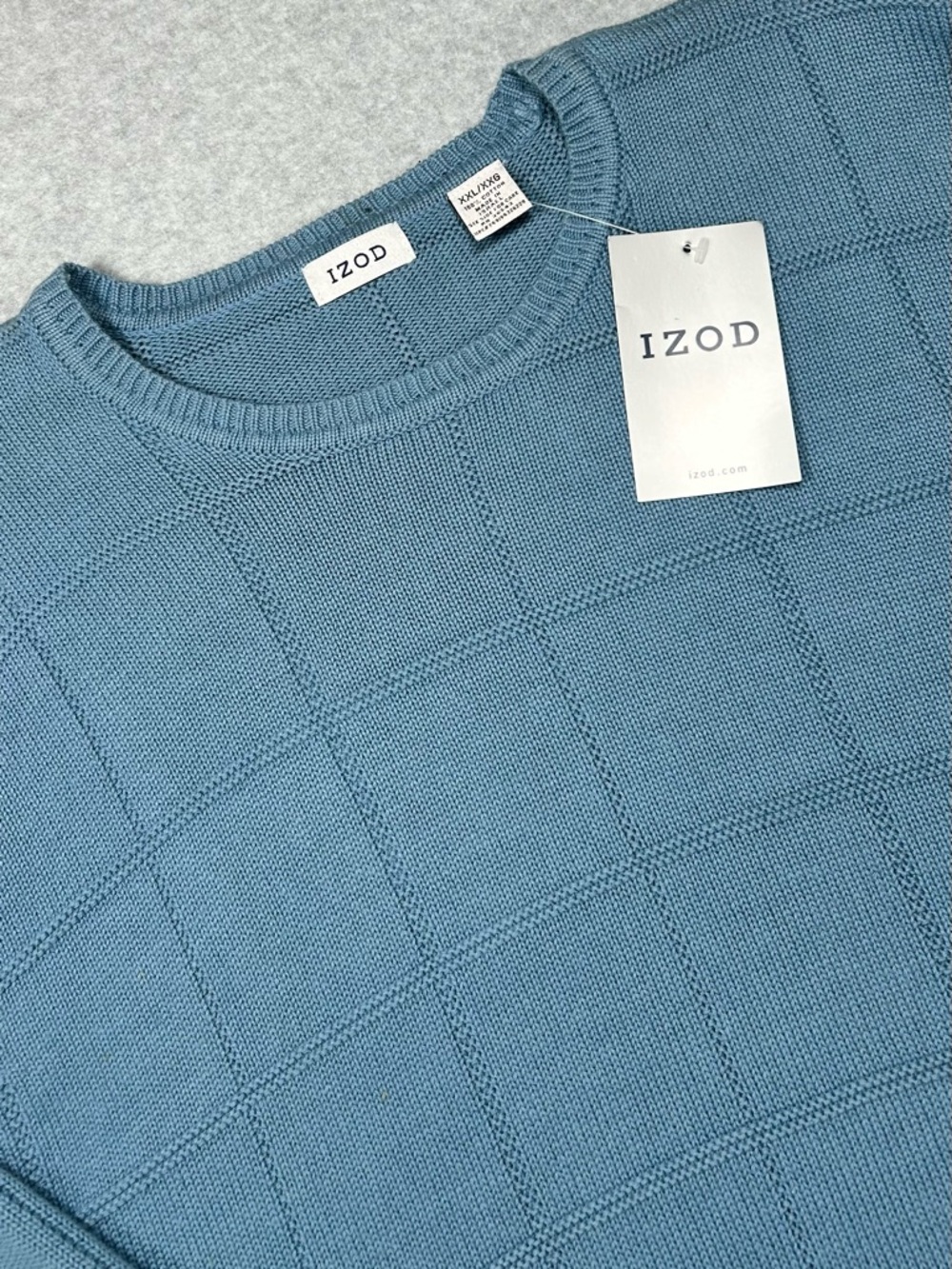 NWT IZOD Blue Cotton Crewneck Sweater Textured Knit Size XXL Flawed‎